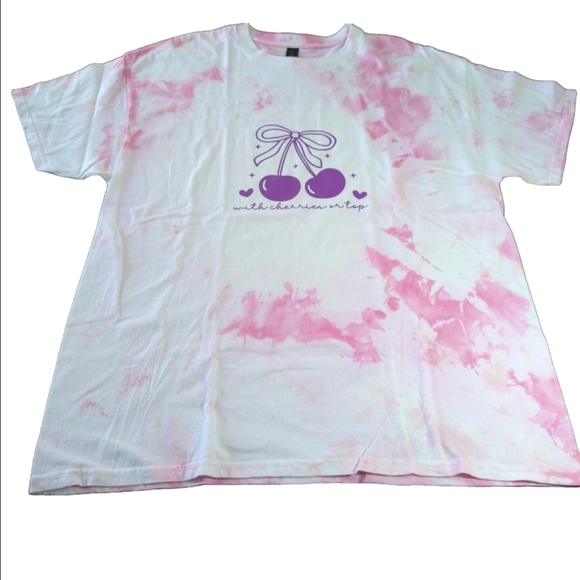 "With a Cherry on Top" Pink Tie Dye Relaxed Fit Graphic T-Shirt Size XL - Picture 1 of 3